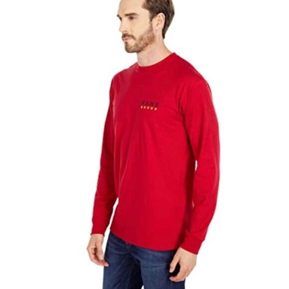 Vans Mens Victory Long Sleeve Crewneck Graphic T-Shirt Red USA Patriotic Stars M - Picture 5 of 10